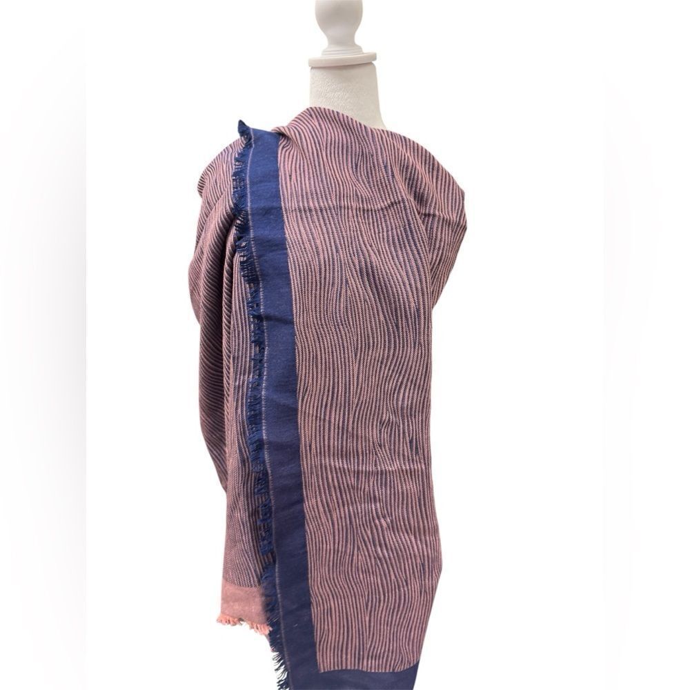 Auth Louis Vuitton Blue Pink Epi Textured Wrap Shawl Stole Cashmere Silk - Picture 8 of 13
